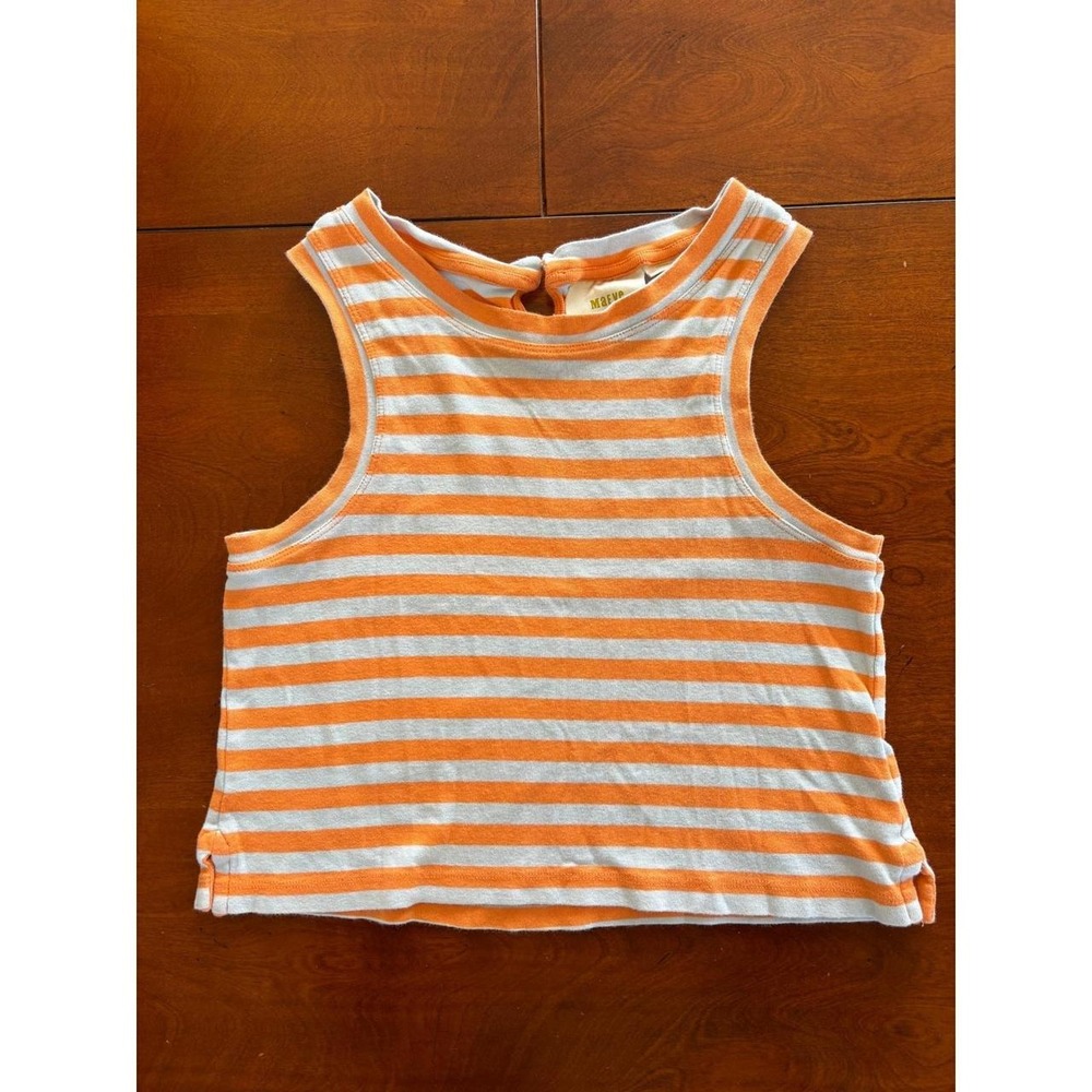 Maeve Anthropologie Orange White Striped Cropped Tank Top Cotton Size XS